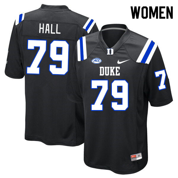Women #79 Dustyn Hall Duke Blue Devils College Football Jerseys Stitched-Black - Click Image to Close